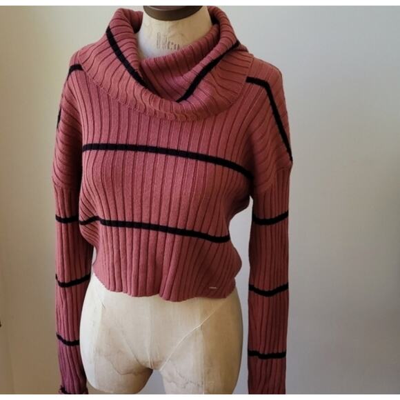Guess Cropped Cowl Neck Striped Sweater M - Picture 2 of 13